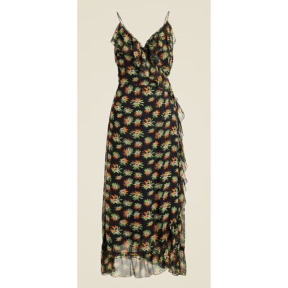J Crew Flutter Wrap Dress 6 Sunburst Floral NWT Midi Ruffle Boho Western 90s - Picture 1 of 4